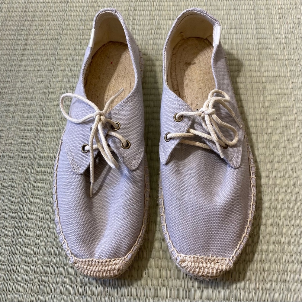 Soludos Lace Up Espadrilles Shoes Women's 9 Grey Jute Canvas Casual Stroll Walk
